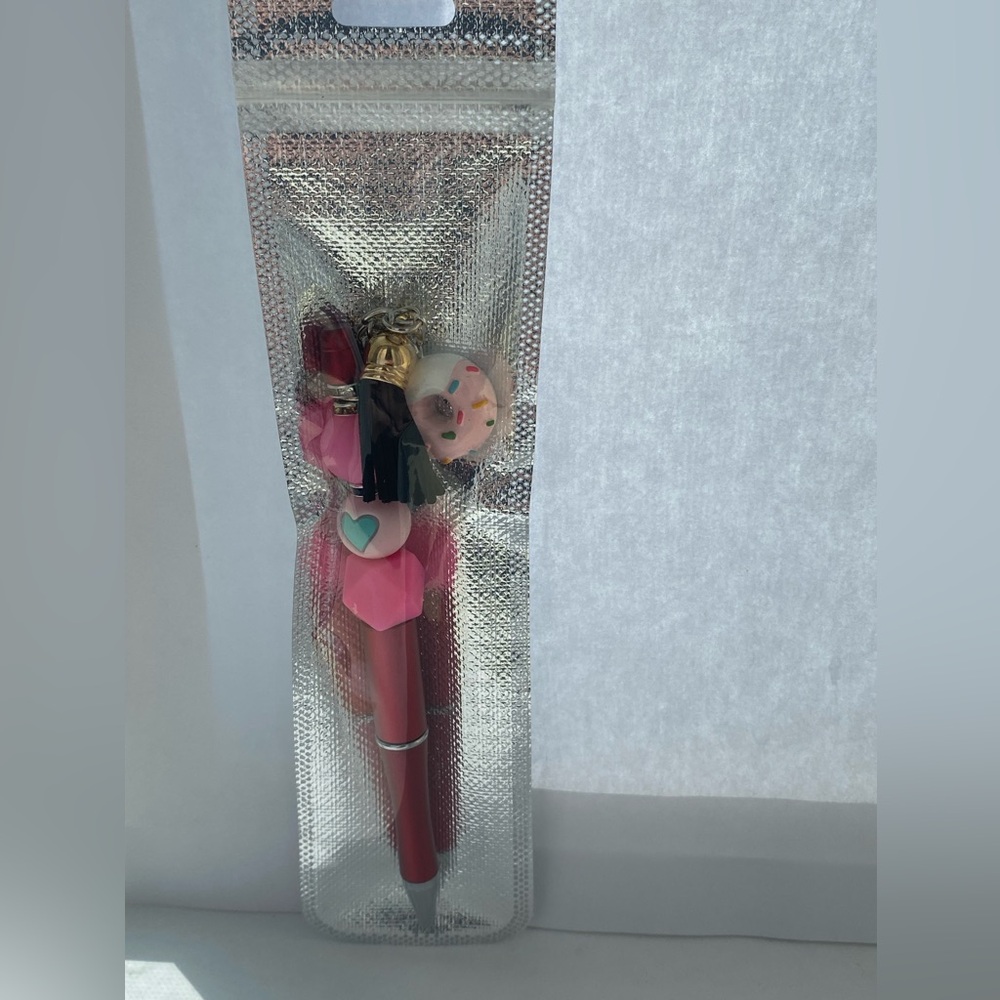 Red and Pink Beaded Pen with Donut Charm